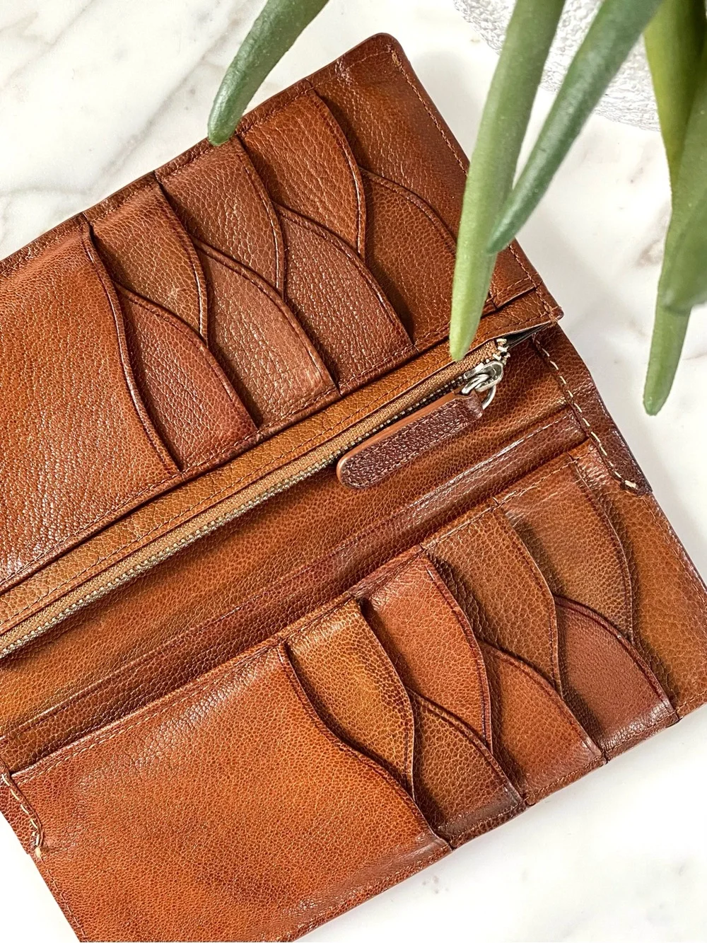 COLE HAAN- Brown Leather Long Wallet for Bills, Cards & Coins